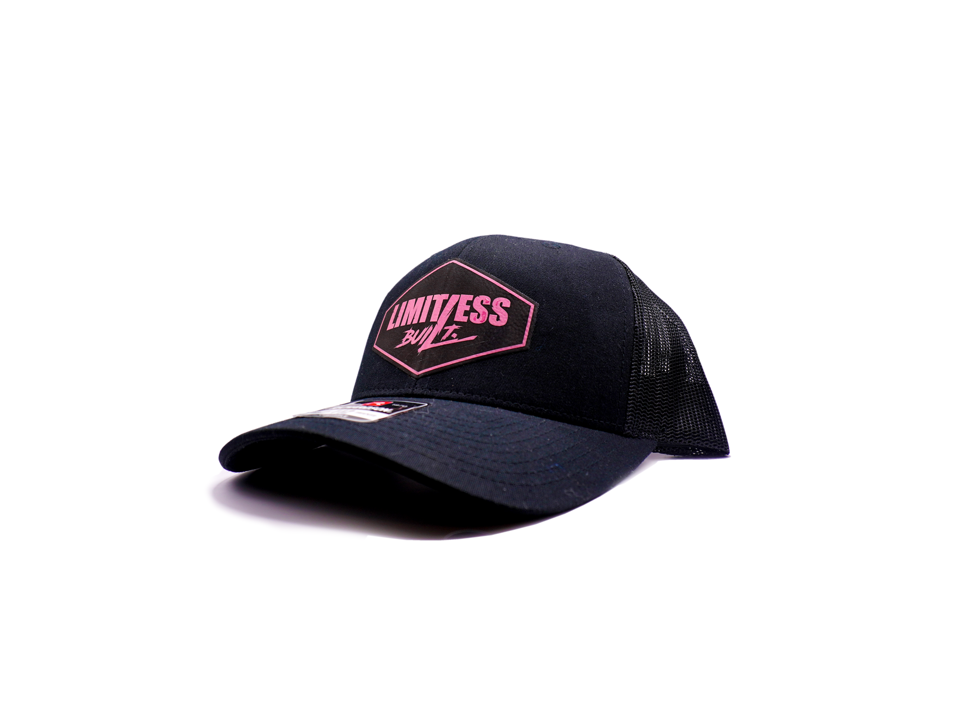 Limitless Built – Premium Pink Leather Patch Trucker Hat